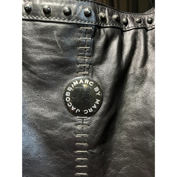 Marc by Marc Jacobs Black Leather Studded Hobo Shoulder Bag Tote - Picture 14 of 16